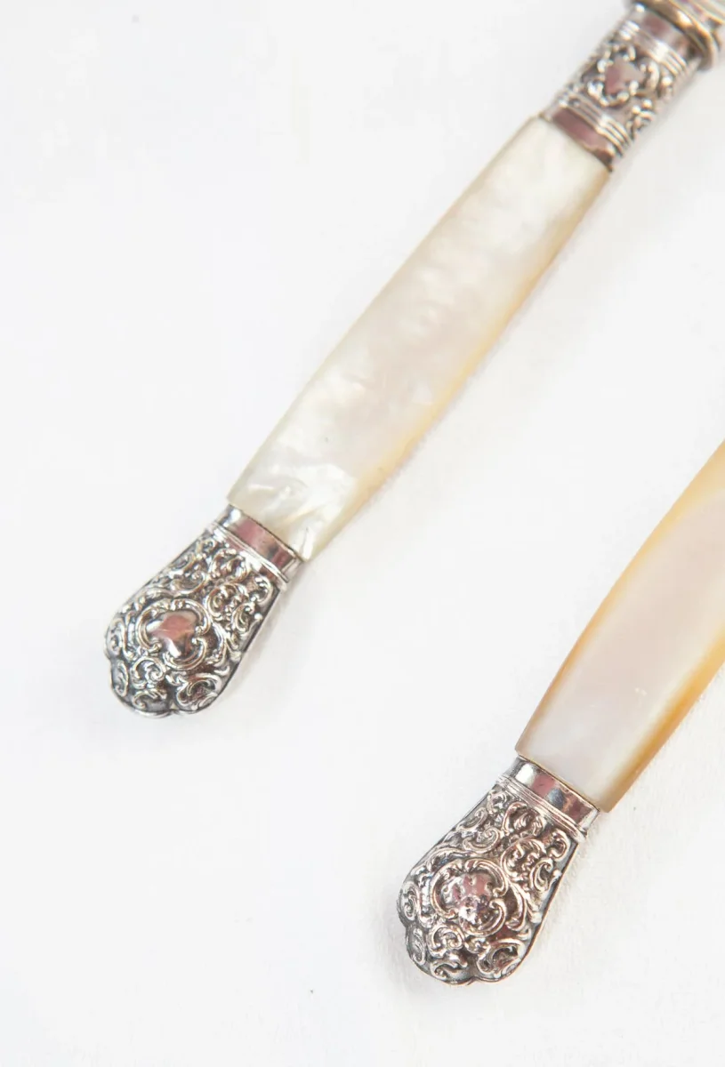 Antiguos cubiertos postre victorianos H.W. Ltd mangos nácar 1900 (2 PIEZAS) - Imagen 4