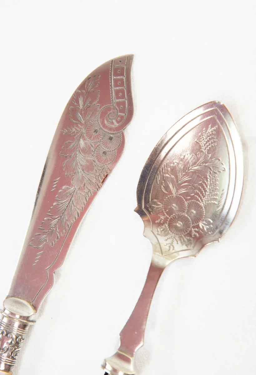 Antiguos cubiertos postre victorianos H.W. Ltd mangos nácar 1900 (2 PIEZAS) - Imagen 2