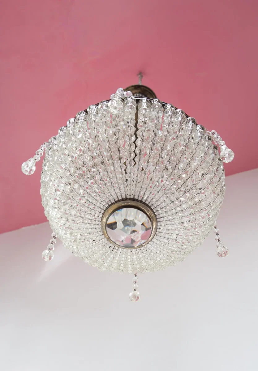 Antiguo chandelier cristal checo y latón plateado c. 1910-1930s - Imagen 3