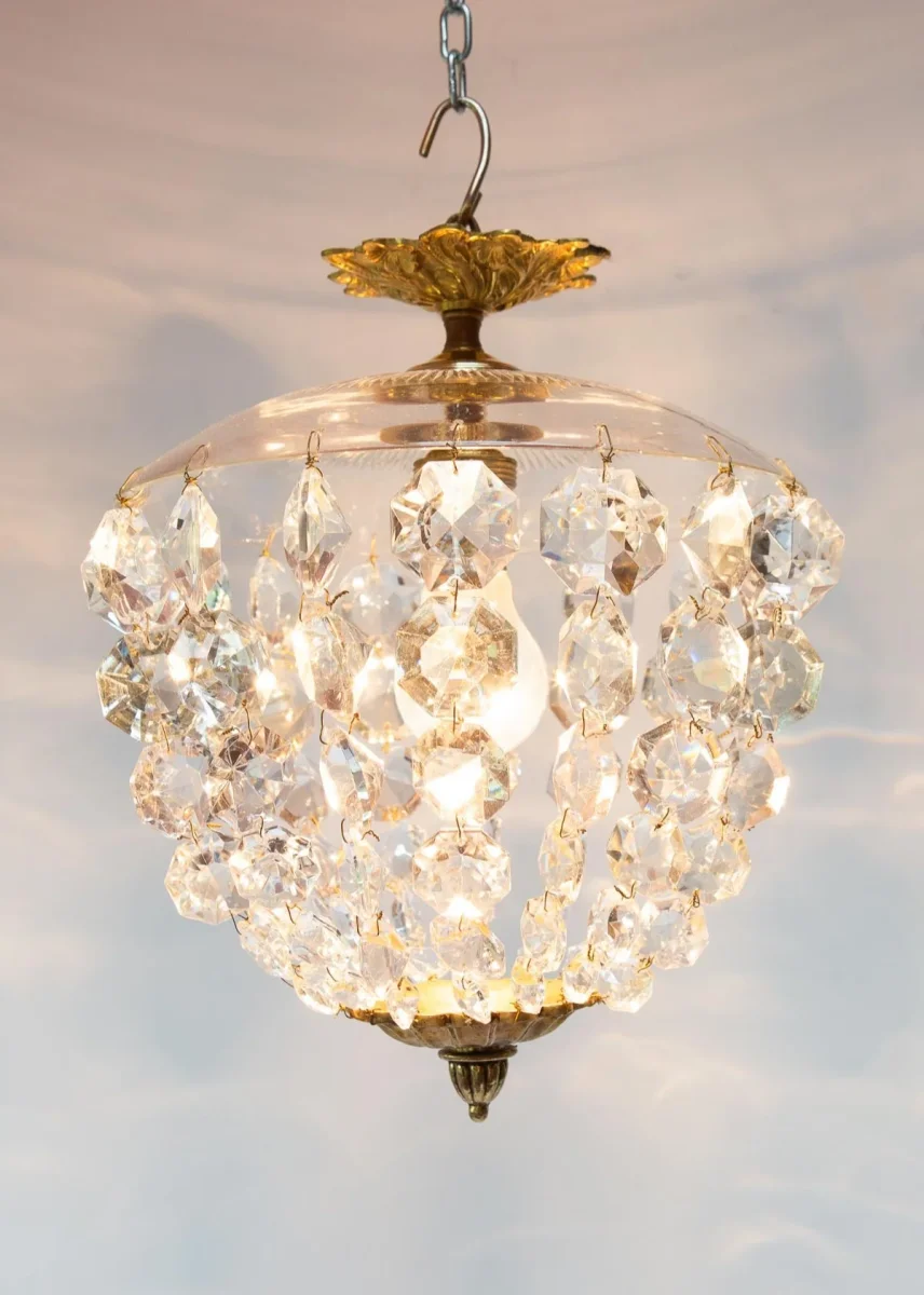 Plafón vintage estilo globo cristales y bronce c. 1960 (26 cm) - Imagen 5