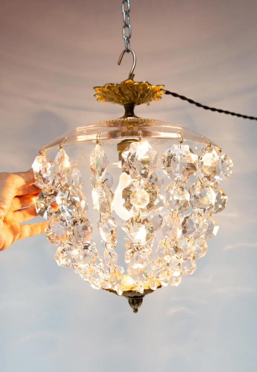 Plafón vintage estilo globo cristales y bronce c. 1960 (26 cm) - Imagen 2