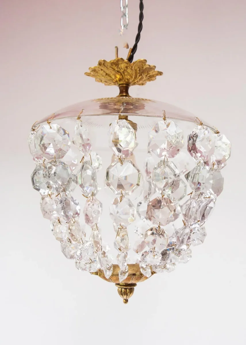 Plafón vintage estilo globo cristales y bronce c. 1960 (26 cm)