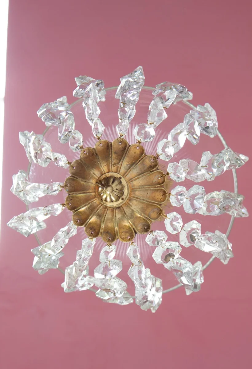 Plafón vintage estilo globo cristales y bronce c. 1960 (26 cm) - Imagen 3