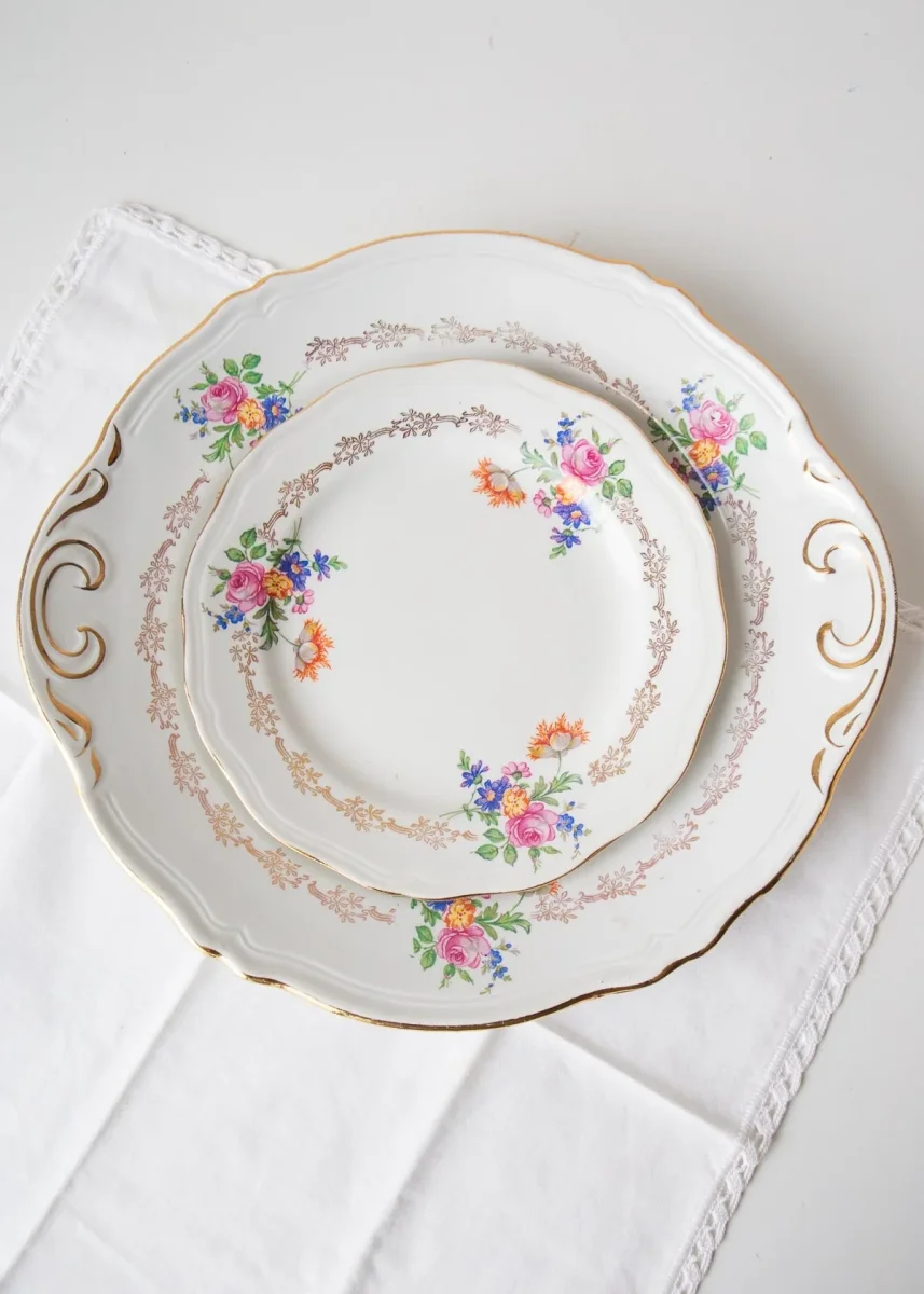 Antiguo juego postre francés para 12 loza L'Amandinoise c. 1900-1930 (13 PIEZAS) - Imagen 2